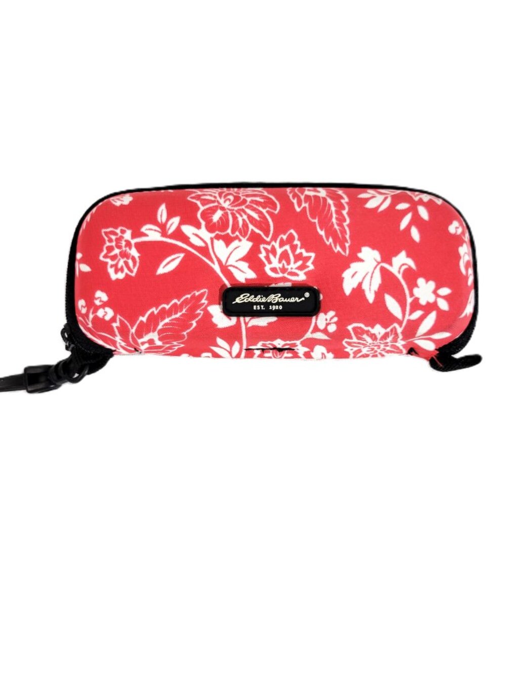 Eddie Bauer Floral Hard Eyeglass Case Red White Zippered Sunglasses Pouch Nylon